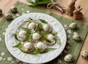 Une photo de 💚 Apéro nids d’œufs de caille (Végétarien)