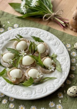 Une photo de 💚 Apéro nids d’œufs de caille (Végétarien)