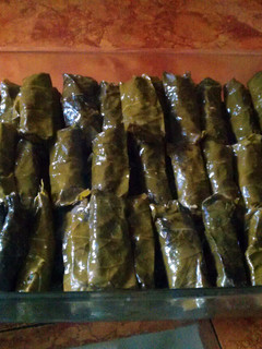 A picture of stuffed grape leaves.