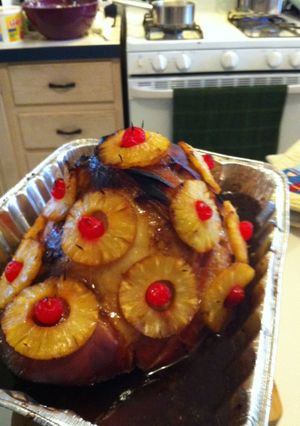 A picture of Honey Brown Sugar Ham cooked in Coca-Cola.