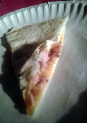 A picture of ham n bacon quesadillas.