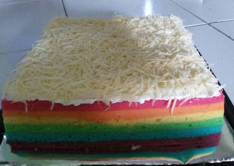 Cara Gampang Membuat Rainbow Cake Keju Anti Gagal
