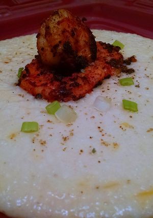 A picture of Cajun Shrimp and Cheesy Grits.