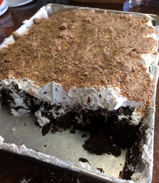 A picture of Chocolate Fudge Heath Bar Cake.