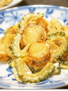 A picture of Stir Fry Goya (Bitter Melon) and Scallops in Mayonnaise.