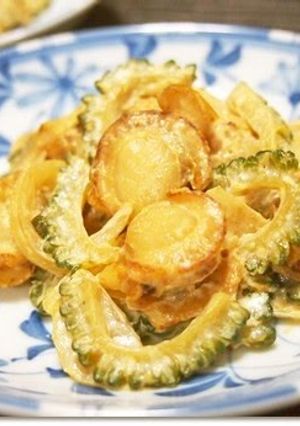A picture of Stir Fry Goya (Bitter Melon) and Scallops in Mayonnaise.