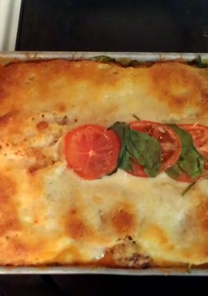 A picture of chicken lasagna.