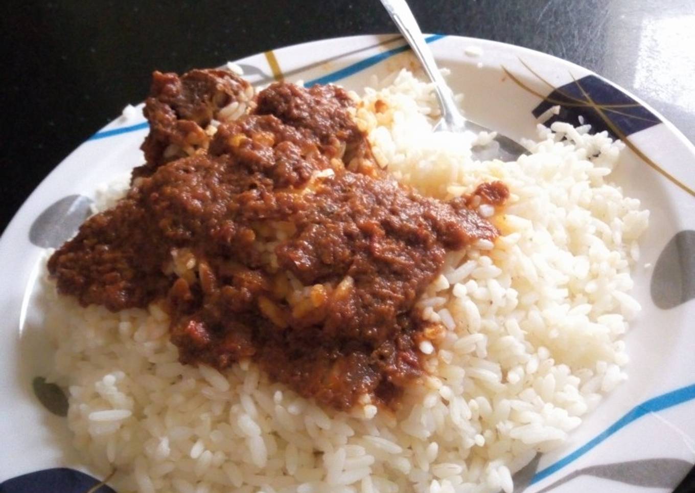 White Rice and stew with Beef