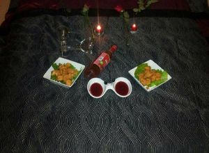 Una foto de Camarones en tempura de bacalao con salsa de fresas