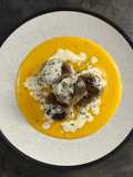 Polpette di cavallo con vellutata di zucca e patate