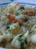 Arroz caldoso de rape y gambones