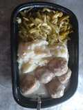 Swedish Meatballs w/ Cheesy Green Beans and Mashed Potatoes