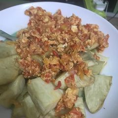 A picture of Fried Yam and Scrambled Egg.