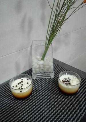 Una foto de Flan de queso y chocolate