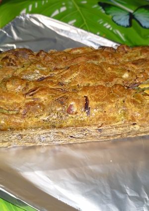 Une photo de Mon cake aux brocolis, saucisses, oignons et échalotes