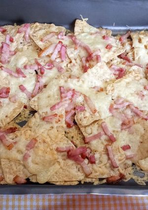 A picture of Baked Nachos with Cheese and Bacon (Oven or Air Fryer).