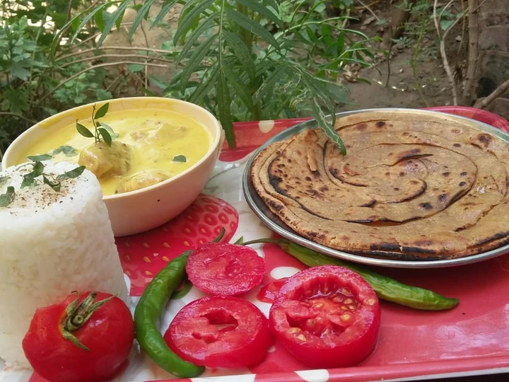 Easy Way Make Lunch recipe Plain rice,pakoda kadhi and lachha paratha which Delicious