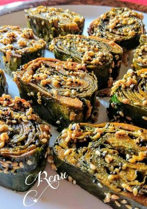 A picture of Colocassia leaves fritters.