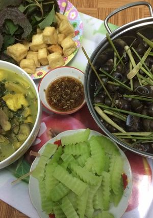 Hình của món Chuối nấu đậu ốc.