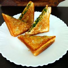 A picture of Turnip paneer and spanich sandwich.