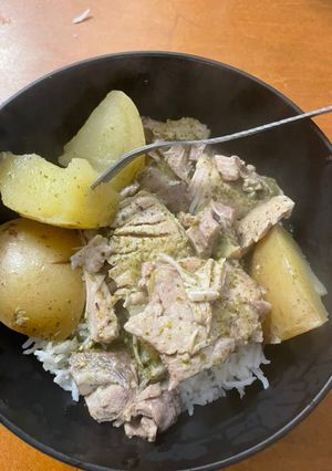 A picture of Pork & Potato With a Green Kick.
