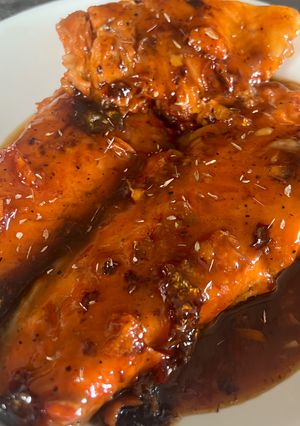 Hình của món Cá hồi áp chảo xốt cam.