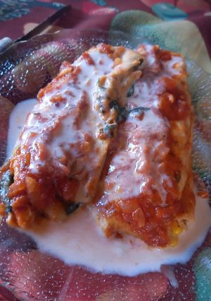 Una foto de Canelones integrales de choclo y de acelga