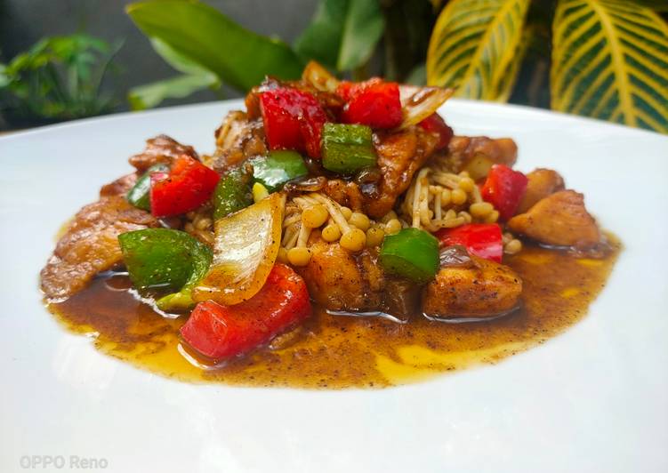 Ayam Lada Hitam dengan Jamur Enoki ala Chef Muhammad