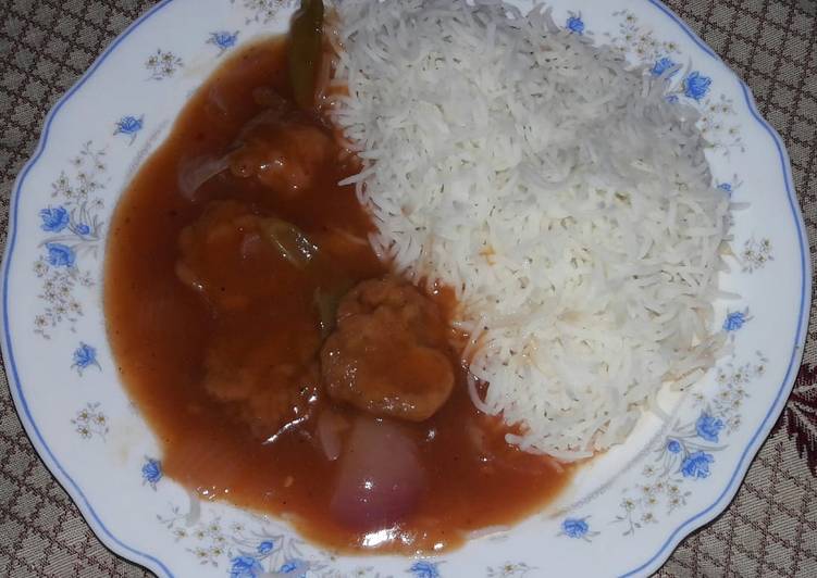 Chicken manchurian with plain rice