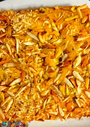 A picture of Eggless Suji Mango Cake.