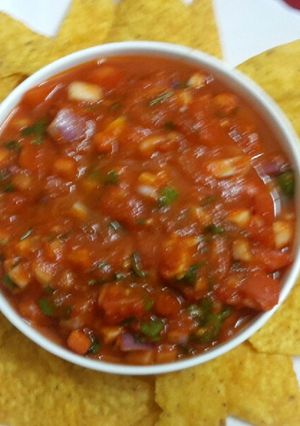 A picture of Red bell pepper salsa dip.