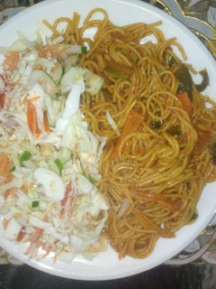 A picture of Jollof spaghetti.