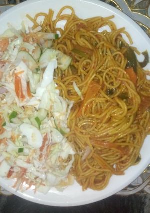 A picture of Jollof spaghetti.
