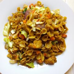 Stir fried veggie bowtie pasta A picture of Stir fried veggie bowtie pasta.
