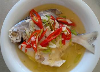 Mudah Cepat Memasak Steam ikan bawal putih sederhana ala veve Praktis Enak