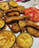 Cabrit arrebossat amb albergínia en tempura