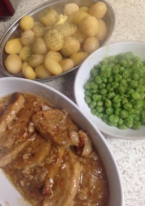 A picture of My Lazy Pork Steaks with Apple and Sweet Chilli.