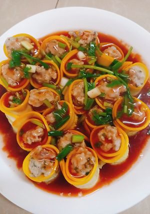 Hình của món Bí ngòi cuộn thịt sauce nước tương.