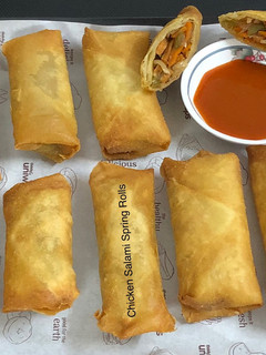 A picture of Chicken Salami Spring Rolls.