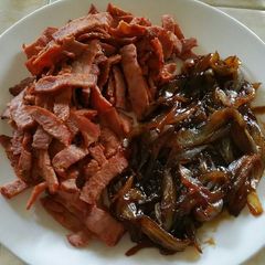 A picture of Pan Fried Turkey Bacon and Carmelized Onions Side Dish.