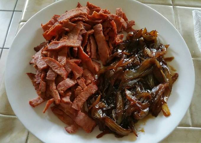 Step-by-Step Guide to Make Gordon Ramsay Pan Fried Turkey Bacon and Carmelized Onions Side Dish