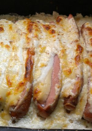 Rakott sajtos virsli recept fotója