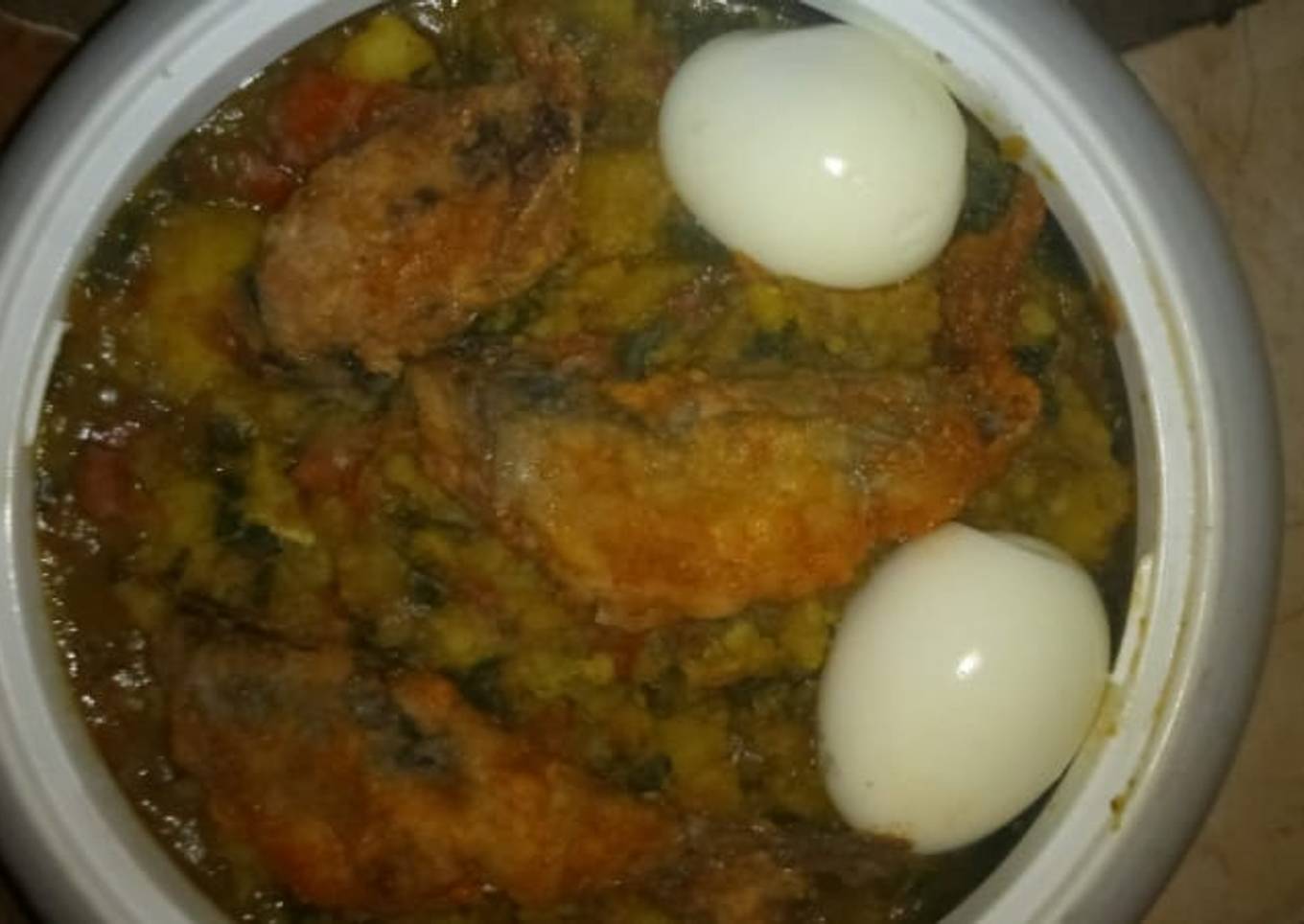 Beans and fish with boiled egg