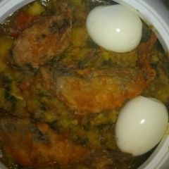 Beans and fish with boiled egg A picture of Beans and fish with boiled egg.