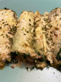 Una foto de Canelones de puerro con relleno cremoso