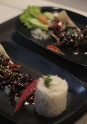 Foto resep Black Pepper beef with Hainan Rice