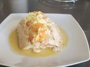 Una foto de filete de pescado cazón