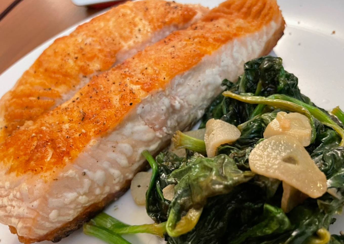 Pan Fried Salmon with Zesty Sautéd Spinach