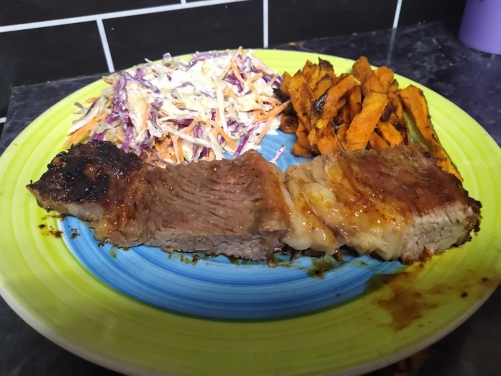 Manera fácil Hacer Asado americano a la barbacoa con boniato al horno y coleslaw  que Muy delicioso