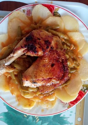 صورة لوصفة لوبيا خضرة بالدجاج